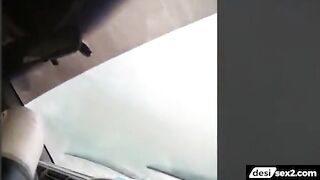 College girlfriend sucks big cock in the car