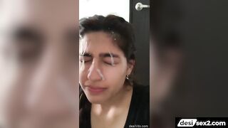 NRI girl gets cum on her face in sexy facial video