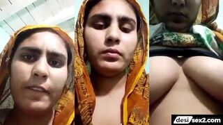 Muslim girlfriend shows her busty boobs and fluffy pussy!